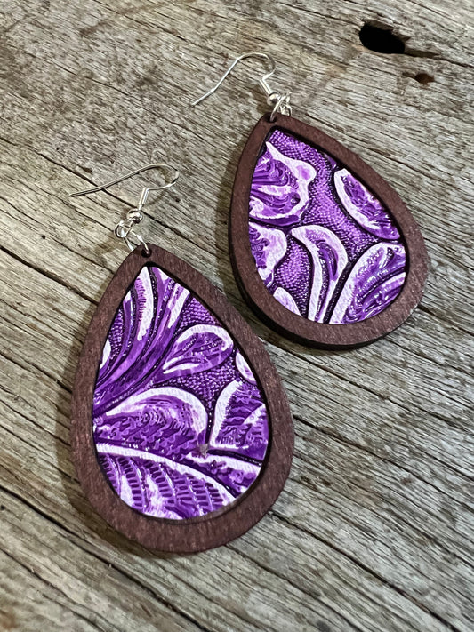Petra Wood Purple Teardrops Earrings