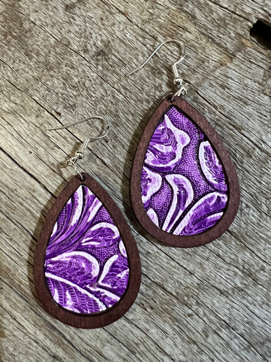 Petra Wood Purple Teardrops Earrings