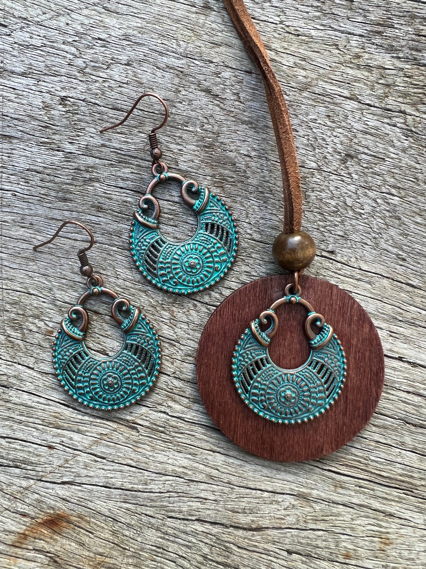Gorgeous Patina Metal + Wood Set