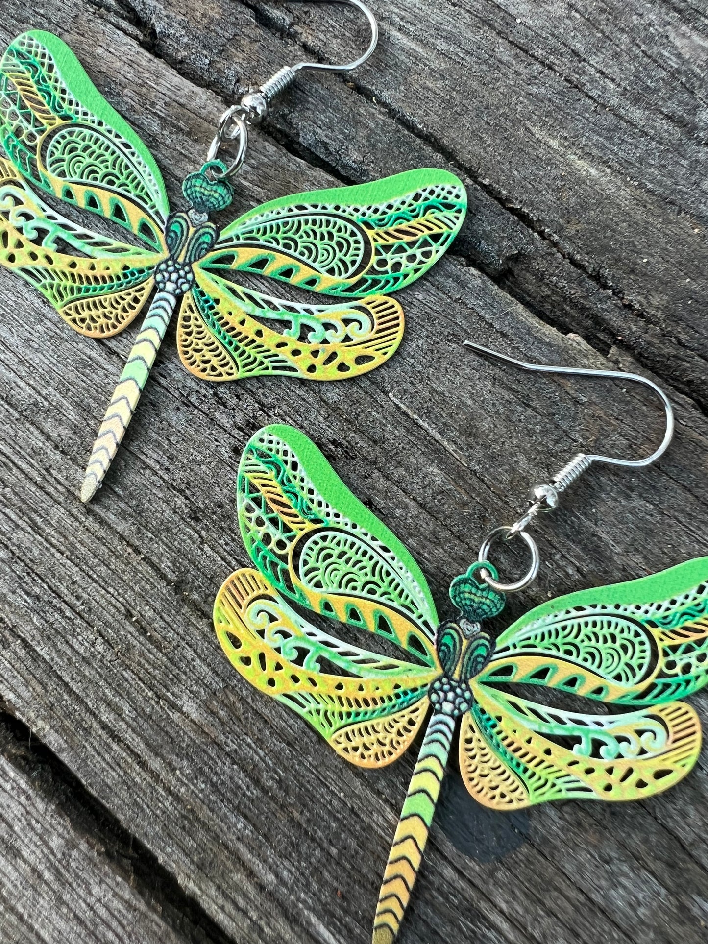 Pretty Green Dragonfly Filigree Earrings