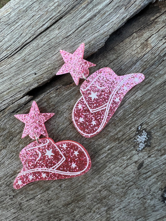 Cowgirl Hat + Stars Earrings