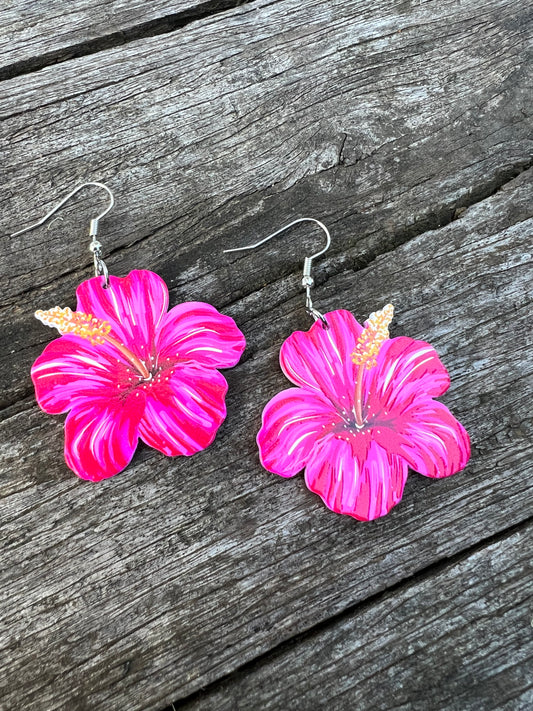 Beautiful Pink Hibiscus Earrings