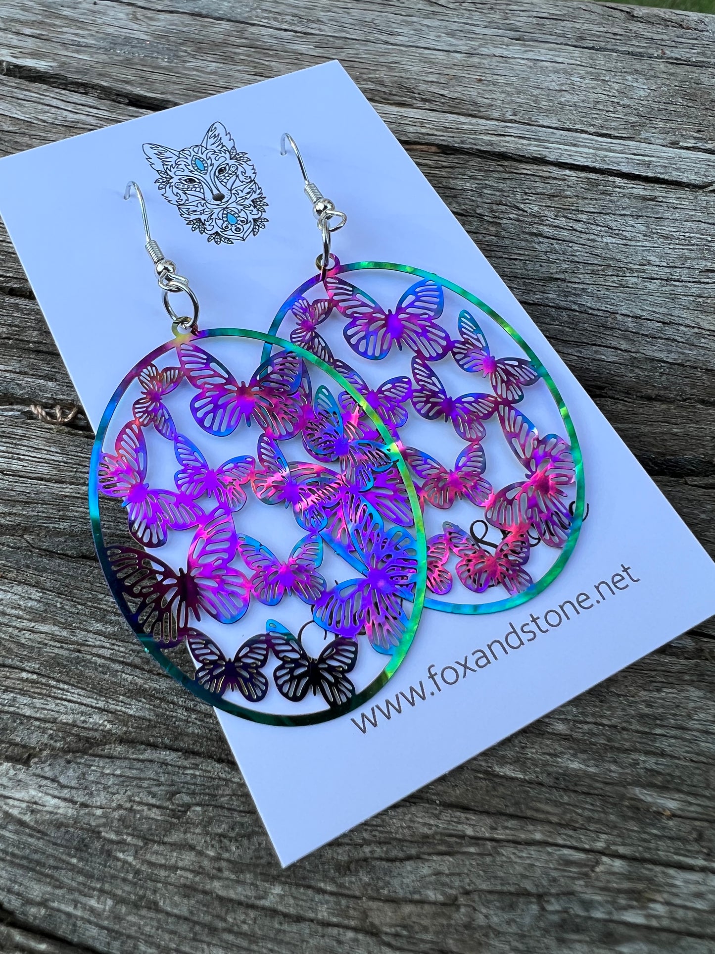 Oval Butterfly Iridescent Filigree Earrings