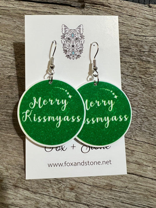 Merry Kiss My Ass Xmas Earrings