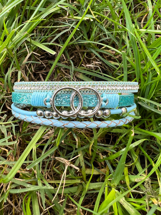 Double Ring Charm Layered Bracelet BLUE