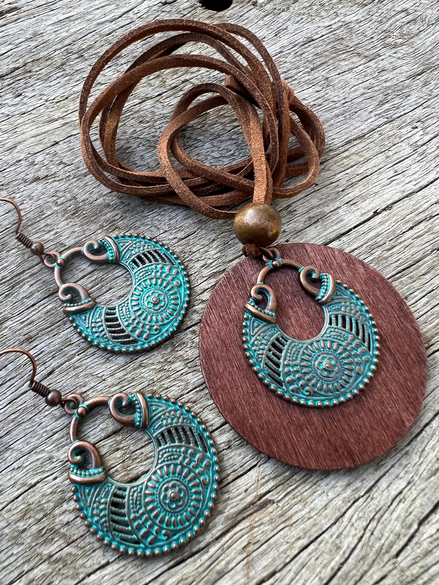 Gorgeous Patina Metal + Wood Set