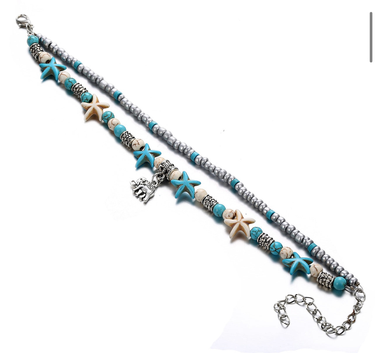 Elephant Turquoise Bead Layered Anklet