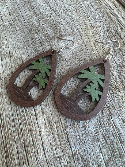 Palm Tree Natural Wood Earrings