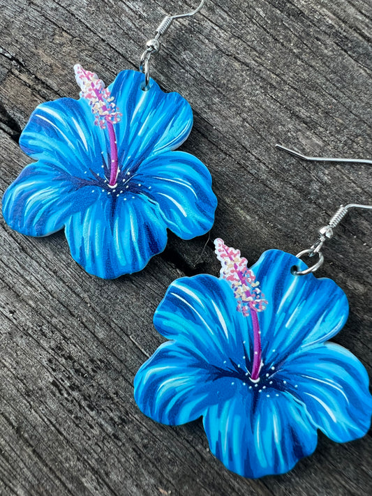 Beautiful Blue Hibiscus Earrings