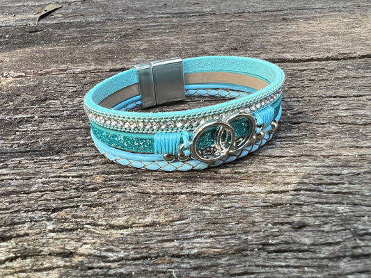 Double Ring Charm Layered Bracelet BLUE