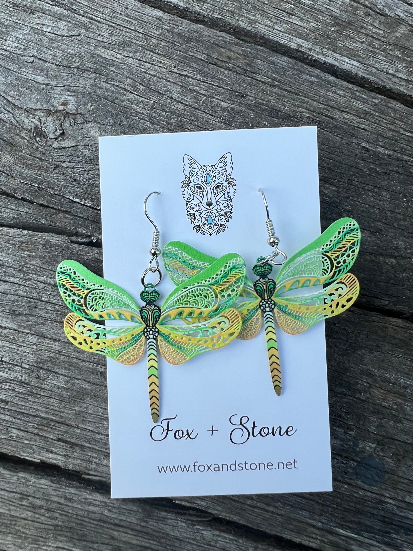 Pretty Green Dragonfly Filigree Earrings