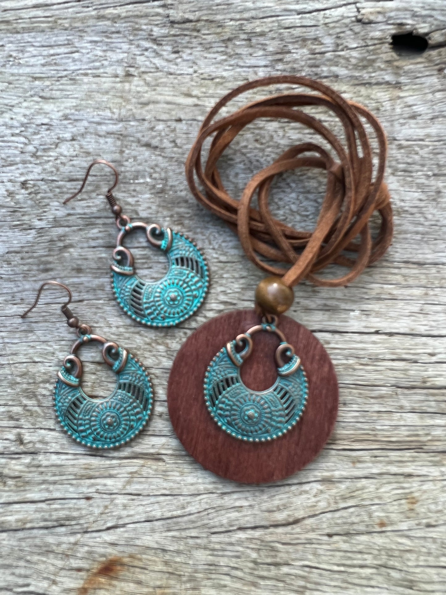 Gorgeous Patina Metal + Wood Set
