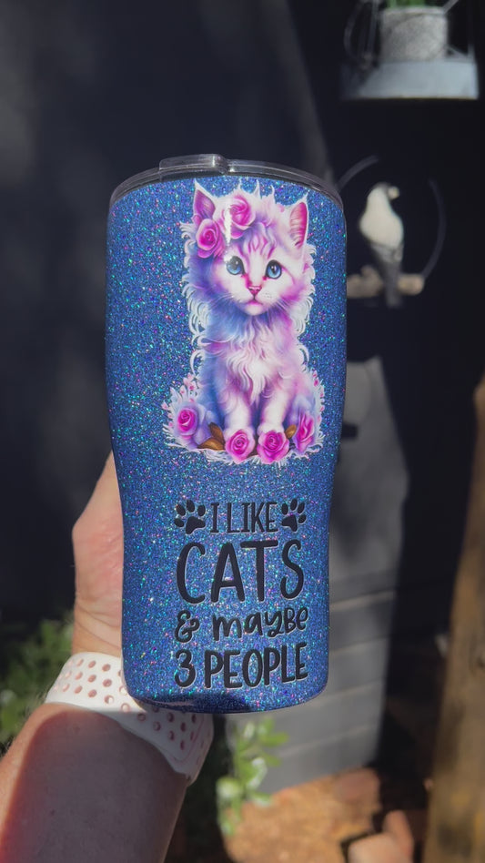 I Like Cats Holographic Glitter 20oz Curved Tumbler