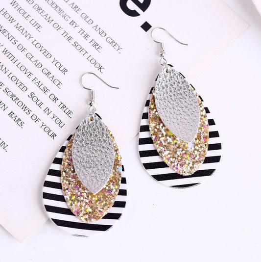 Faux Leather Triple Layered Earrings