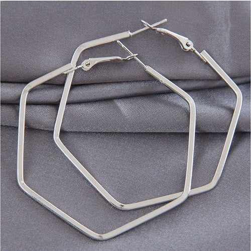 Large Hexagon Silver Earrings