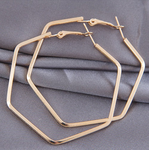 Large Hexagon Gold Earrings