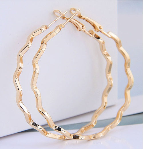 Large Wave Design Gold Earrings
