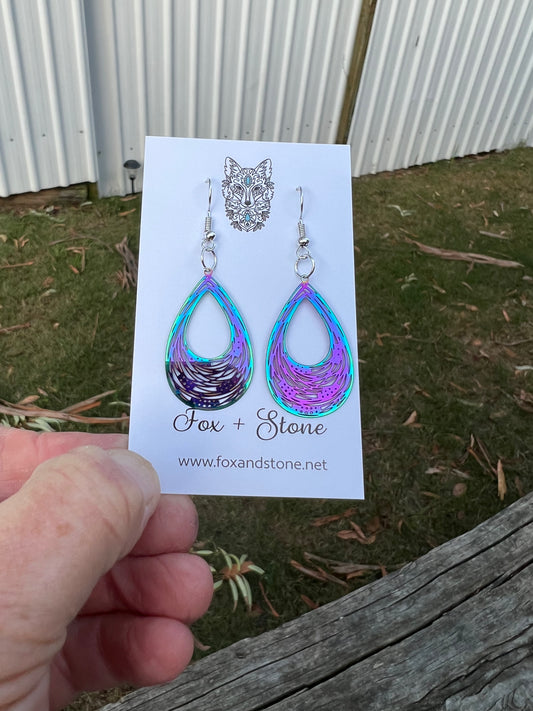 Teardrop Woven Iridescent Filigree Earrings
