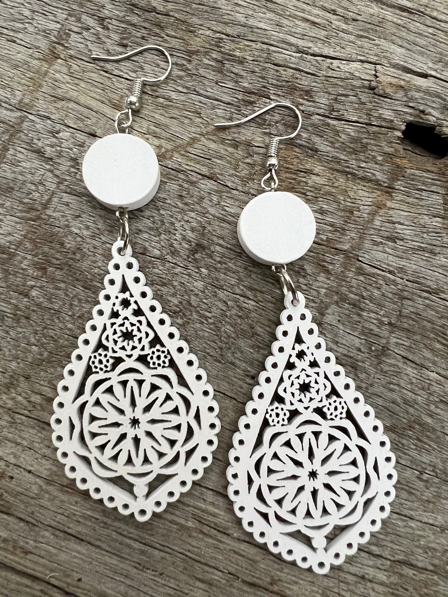 White Kara Wood Earrings