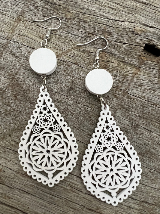 White Kara Wood Earrings