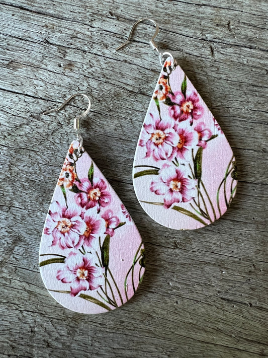 Iris Print Wood Earrings