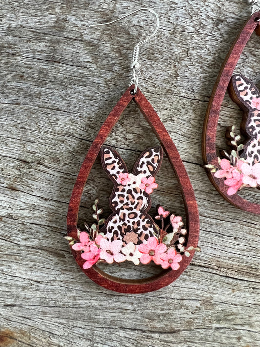 Easter Bunny Natural Wood Earrings