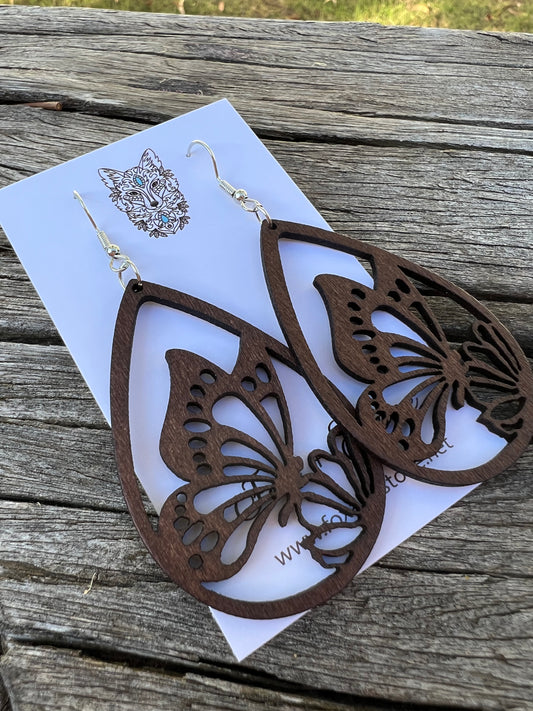 Beautiful Butterfly Natural Wood Earrings