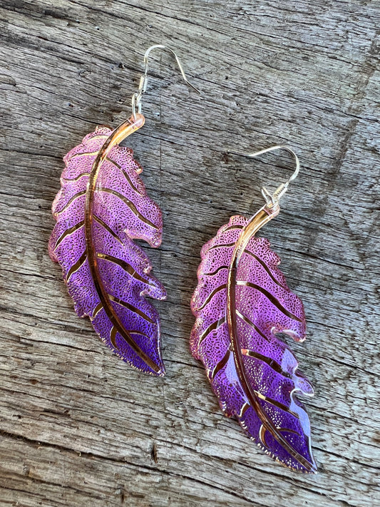 Purple Ombre Leaf Earrings