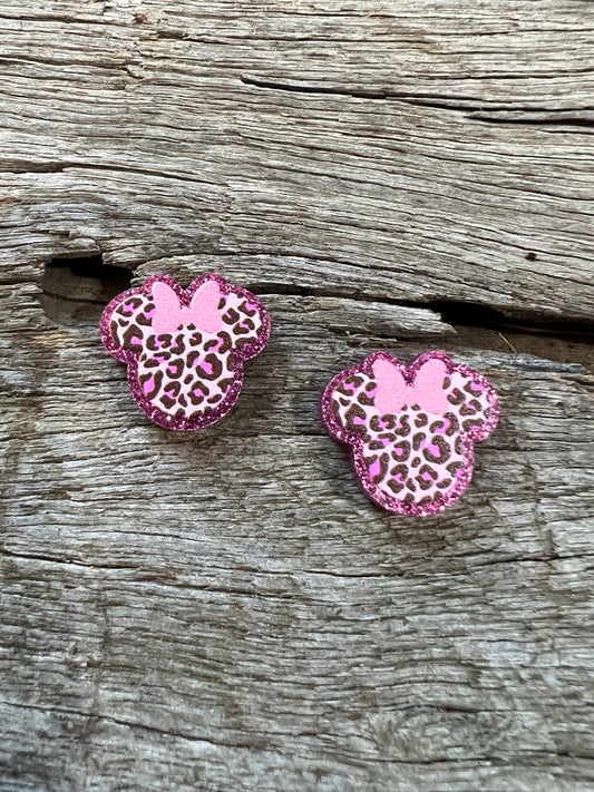 Glitter Pink Leopard Mouse Stud Earrings