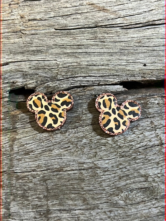 Mini Glitter Leopard Mouse Stud Earrings