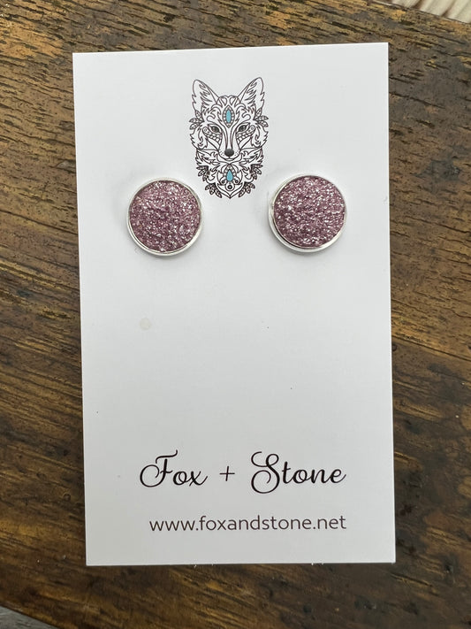 Dusty Pink Druzy Stud Earrings