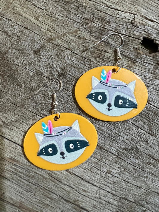 Boho Racoon Feather Earrings