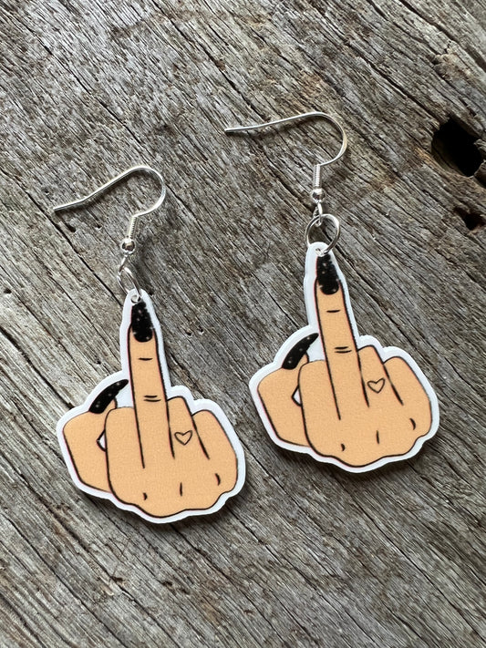Black Polish Flip The Bird Earrings