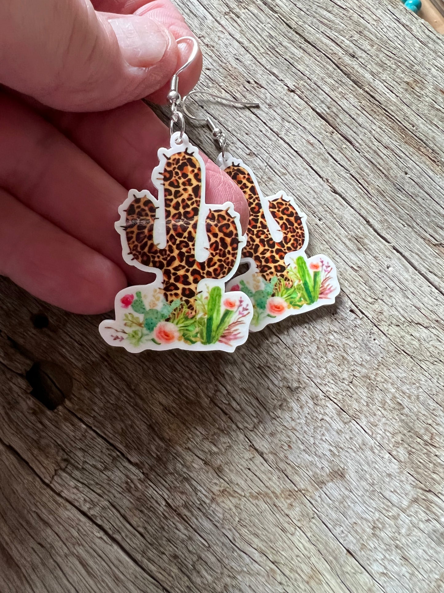 Leopard Cactus Resin Earrings