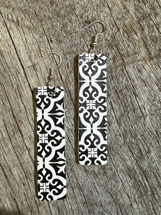 Black White Danika Faux Leather Earrings