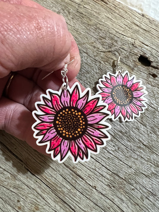 Purple Harmony Sunflower Earrings
