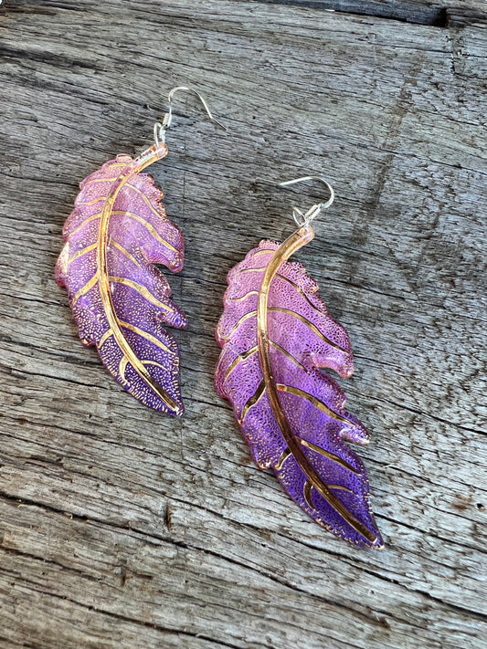Purple Ombre Leaf Earrings