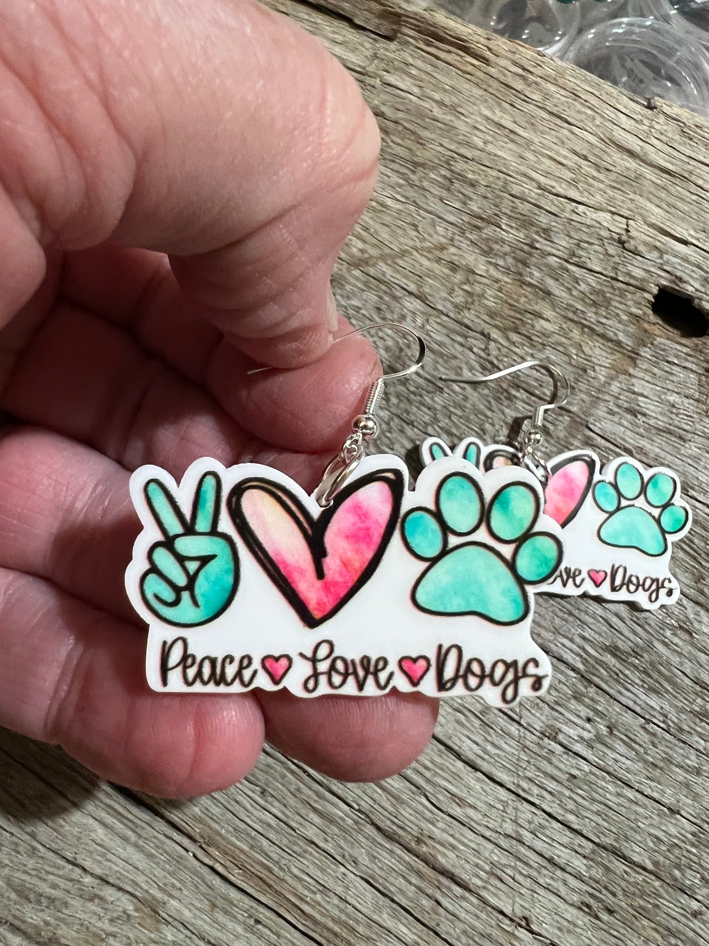 Peace Love Dogs Resin Earrings