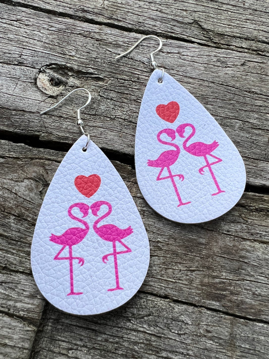Double Flamingo Heart Earrings