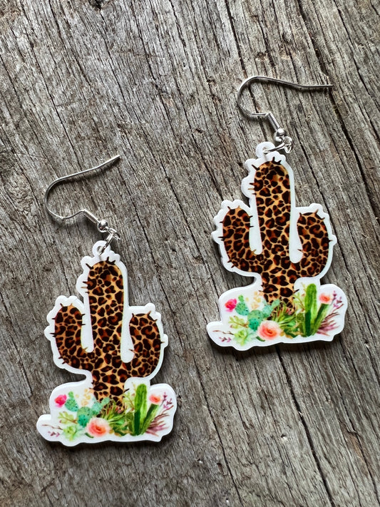 Leopard Cactus Resin Earrings