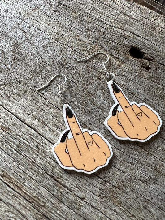 Black Polish Flip The Bird Earrings