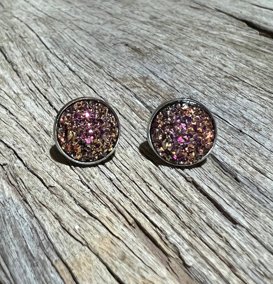 Golden Sunset Druzy Stud Earrings