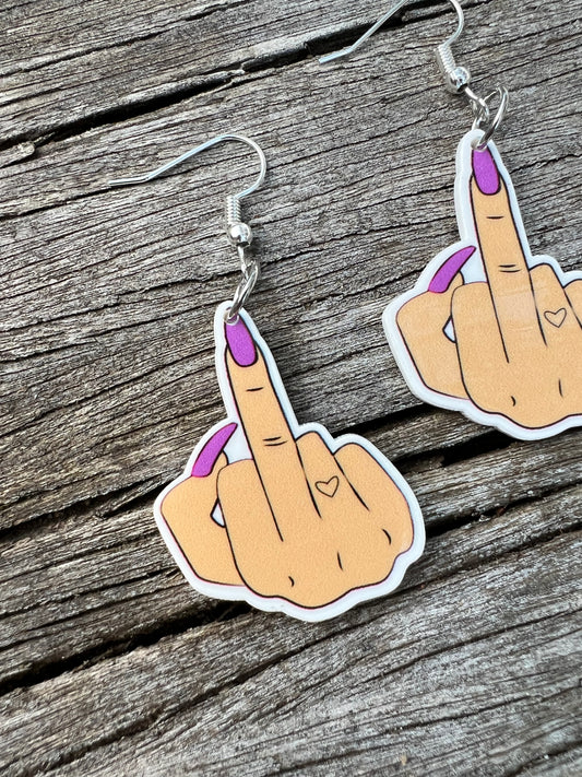 Lilac Polish Flip The Bird Earrings