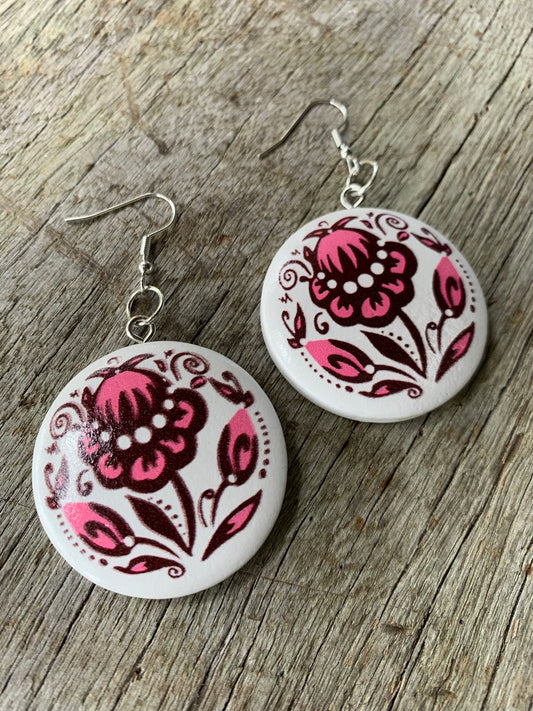 Plum/Pink Lydia Wood Earrings