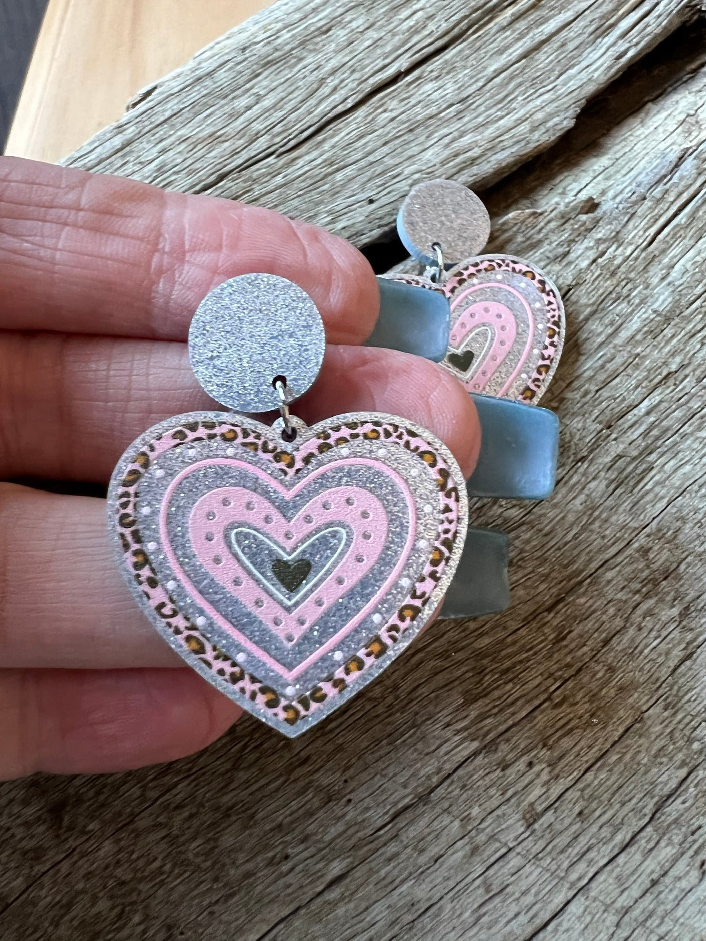 Resin Heart Glitter Stud Earrings