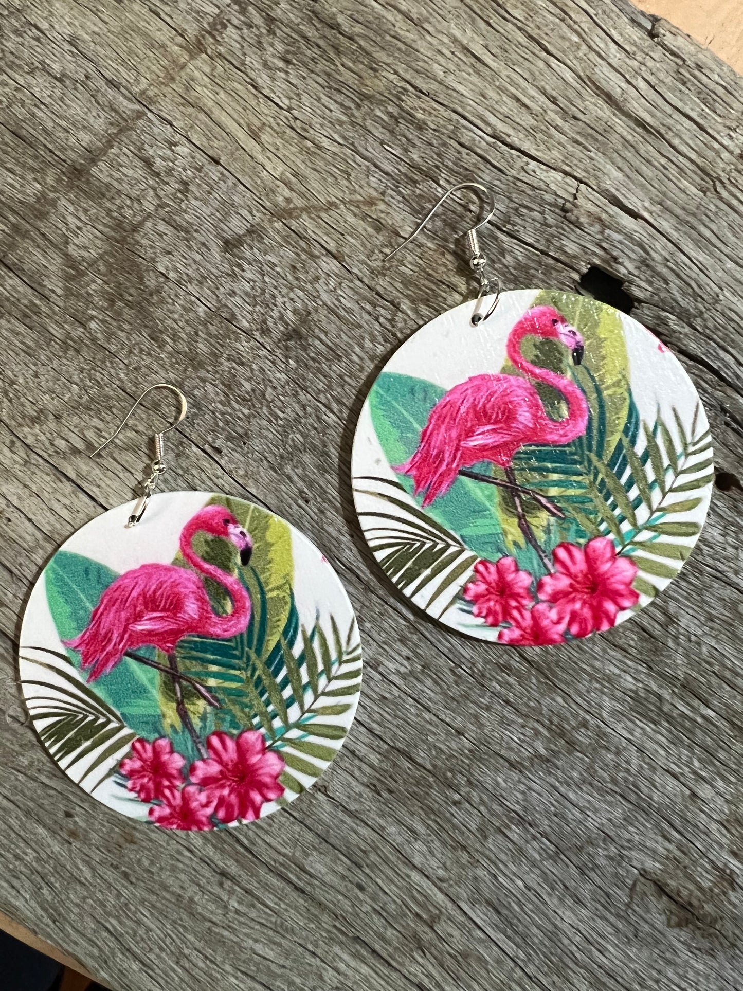 Bold Flamingo Wood Earrings