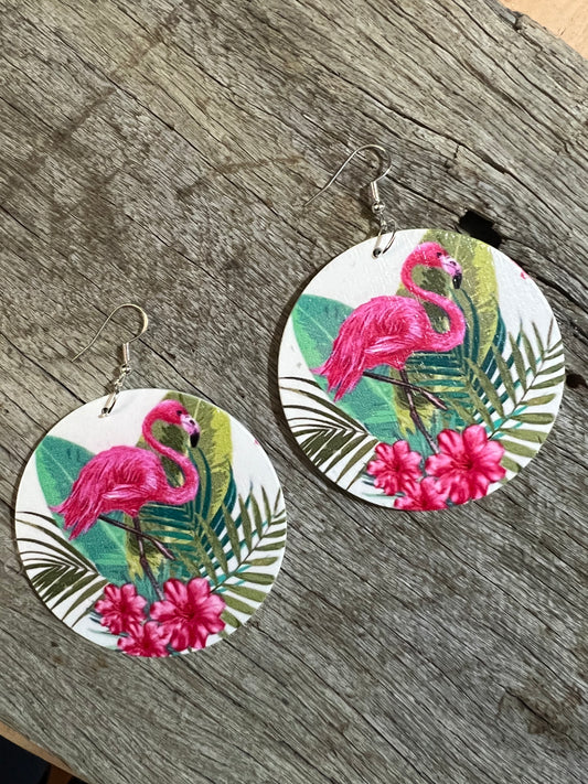 Bold Flamingo Wood Earrings