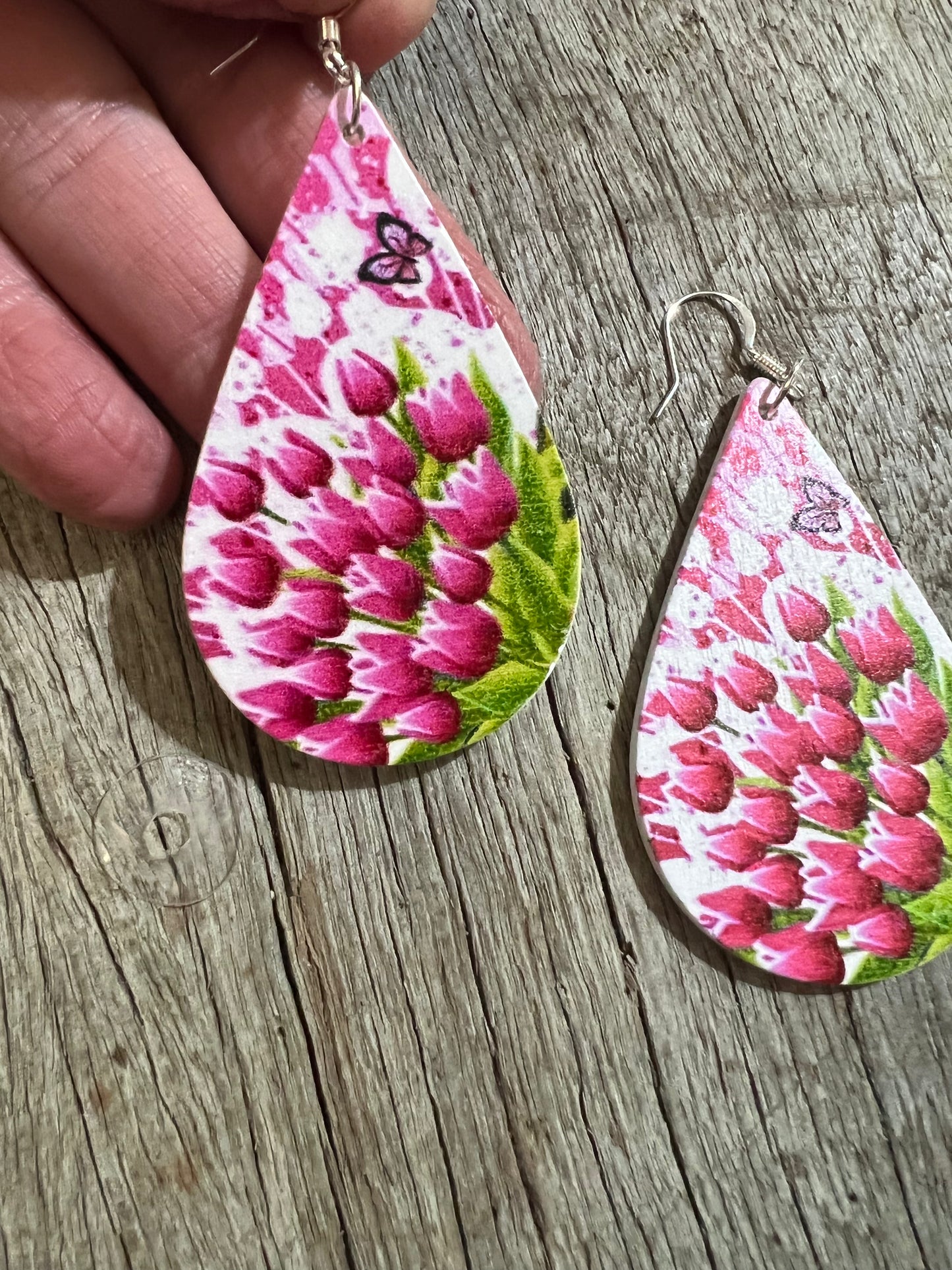 Tulips Print Wood Earrings