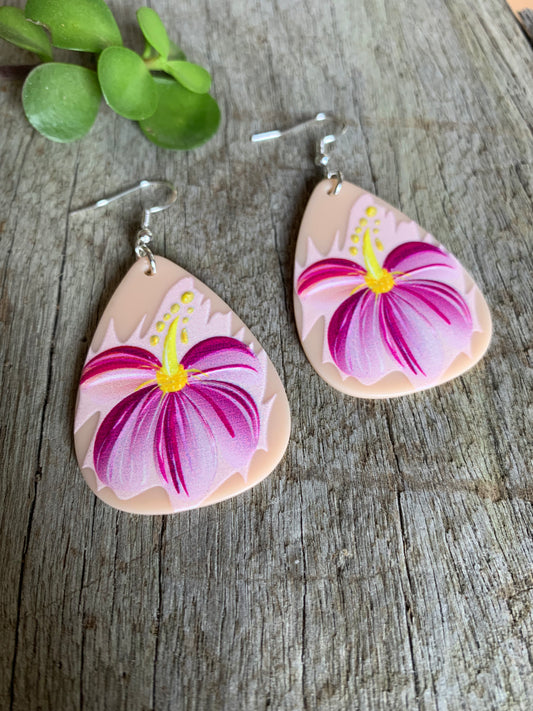 Pink Hibiscus Earrings