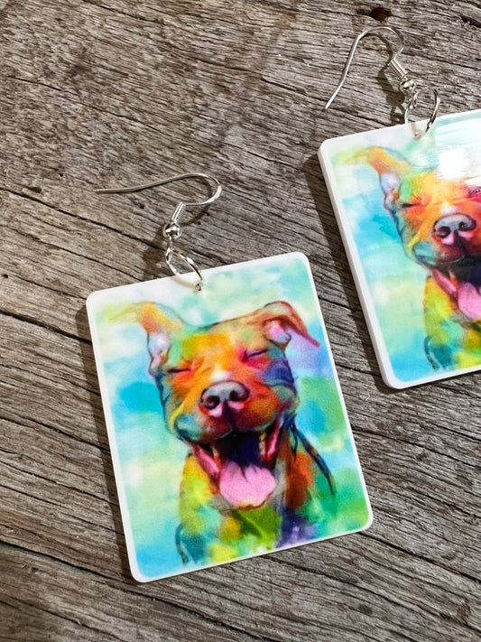 Happy Happy Staffy Dog Earrings